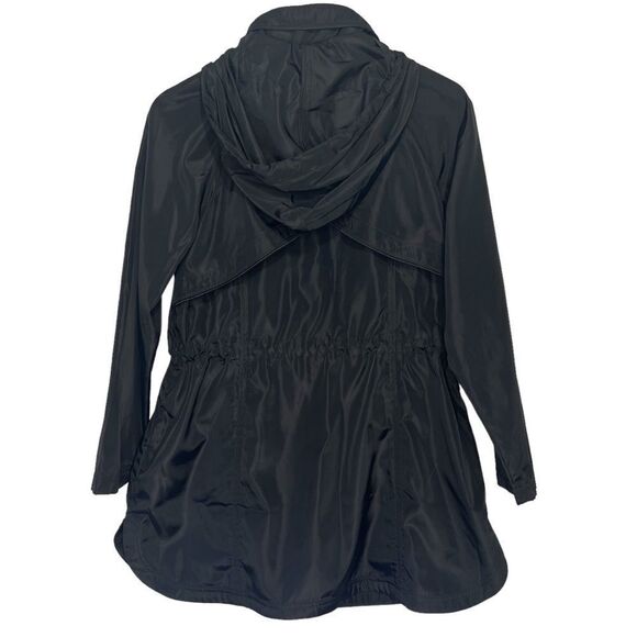 T by Talbots Hidden Hood Anorek Jacket Womens MP Black Zip Up Cinch Waist - Picture 5 of 6
